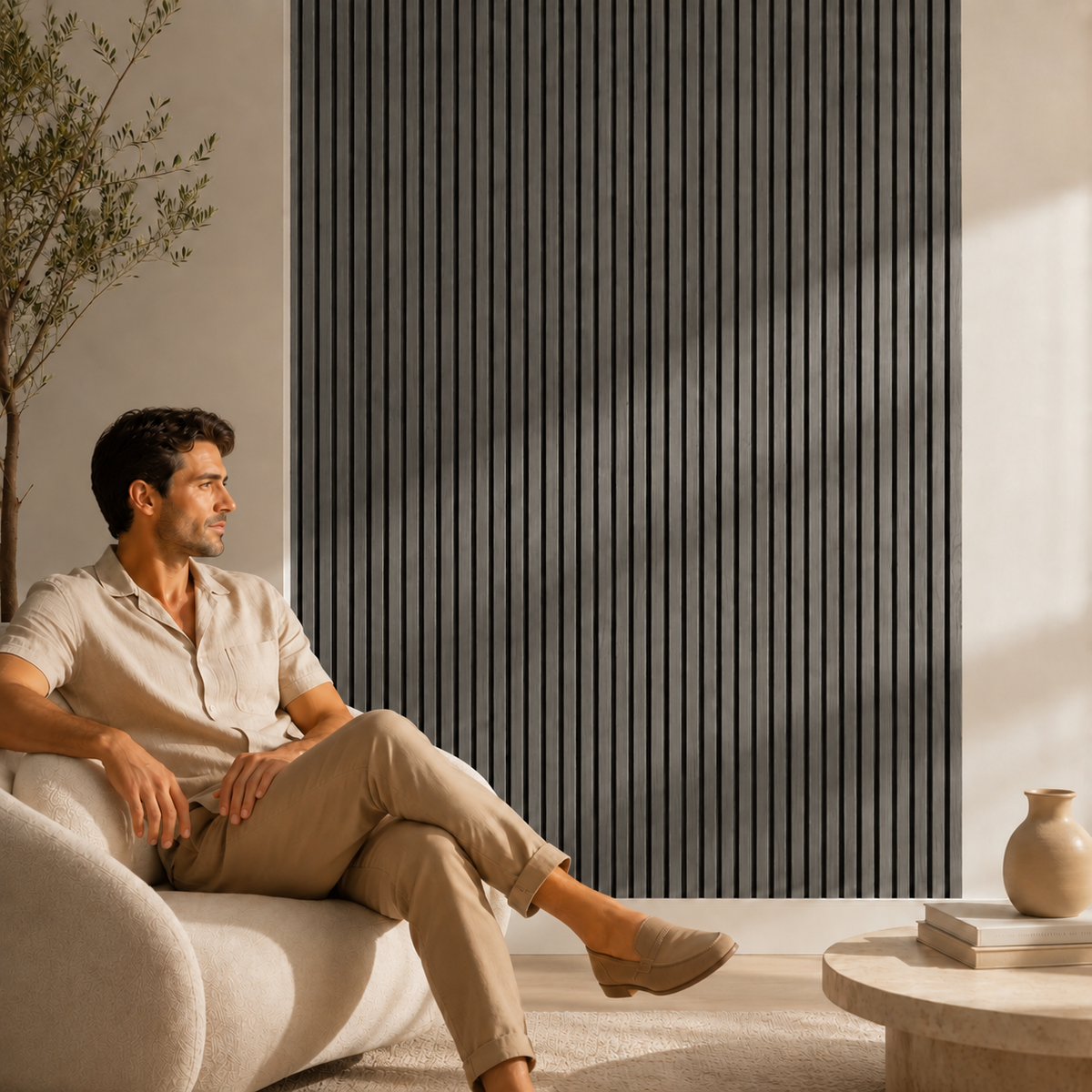 Acoustic Slatted Wall Panel 2400mm x 600mm - Dark Grey x 1 panel