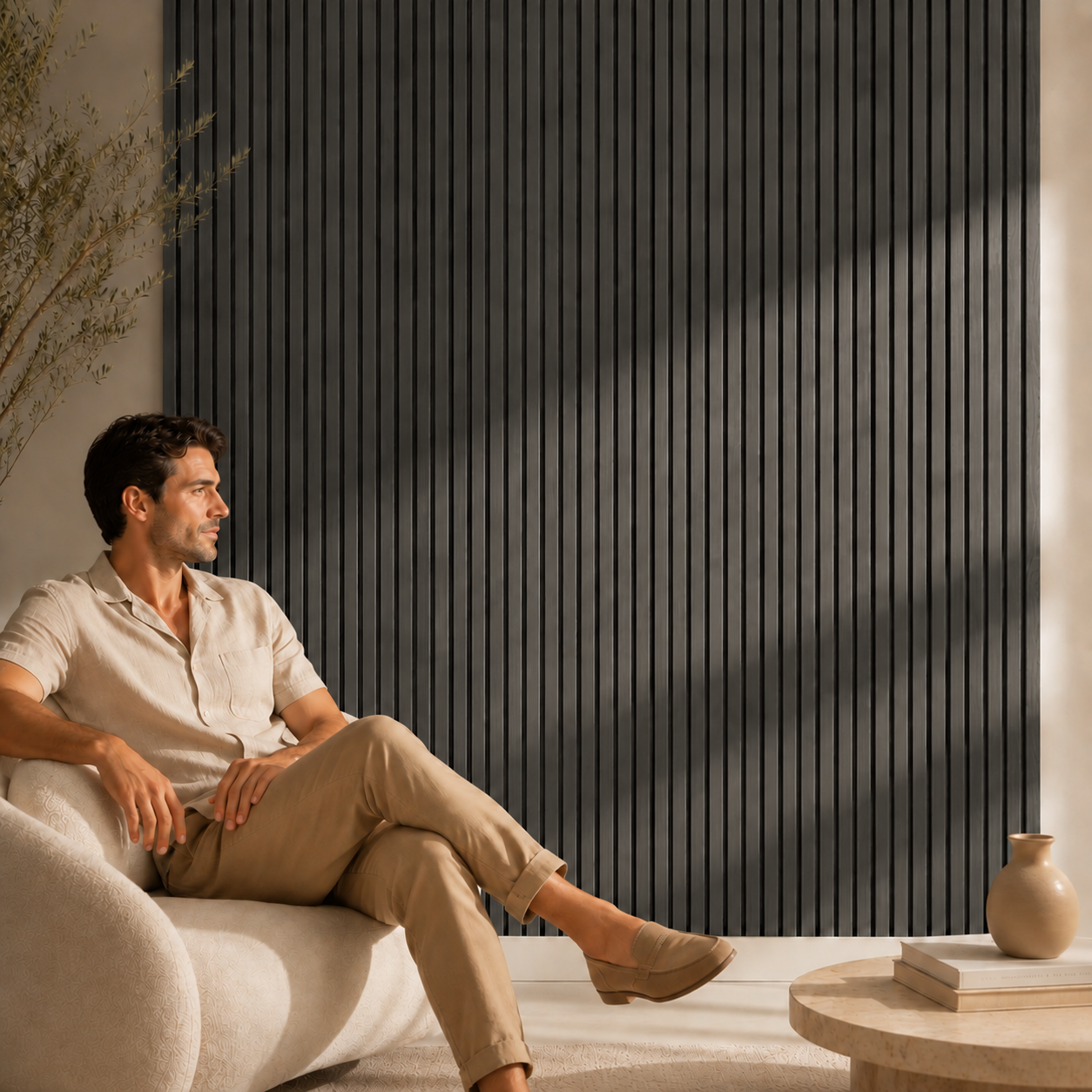 Acoustic Slatted Wall Panel 2400mm x 600mm - Dark Metallic Grey x 1 panel