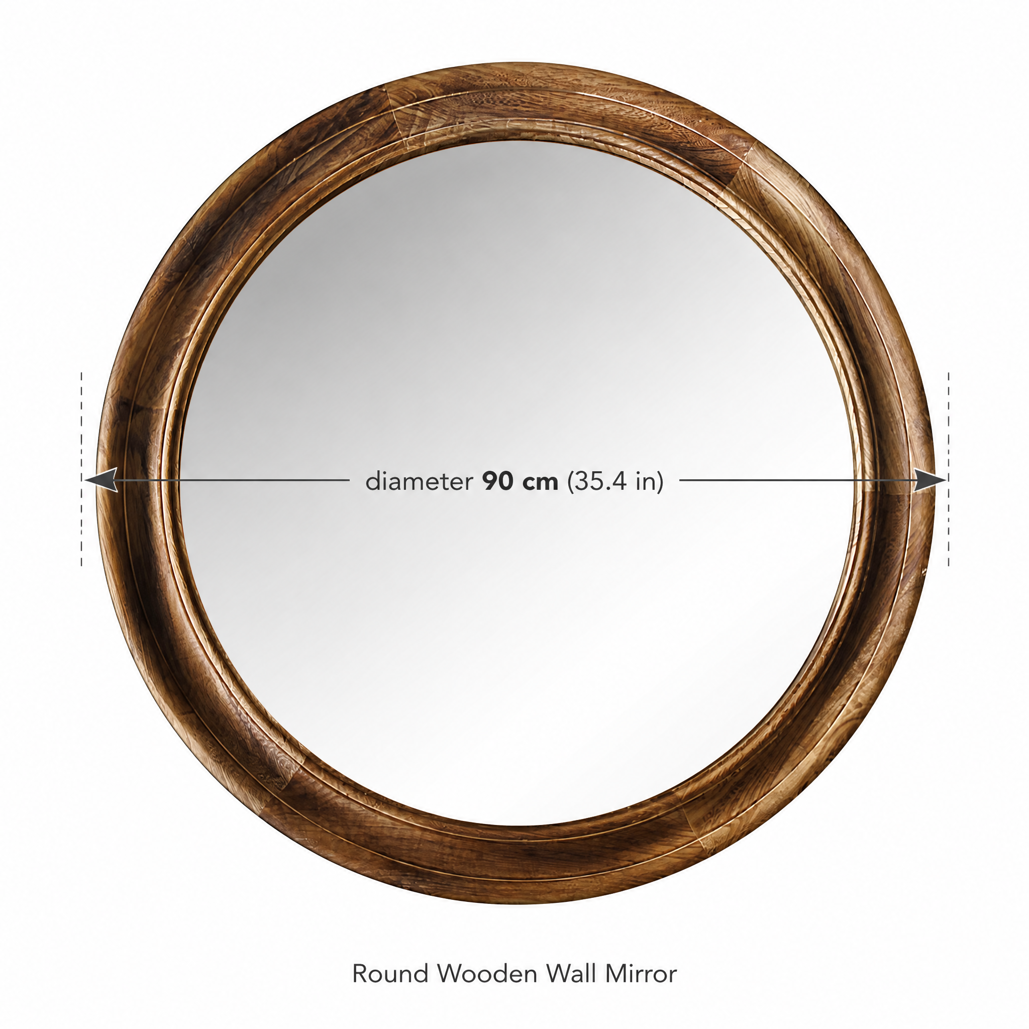 Round Wooden Frame Mirror | 90cm