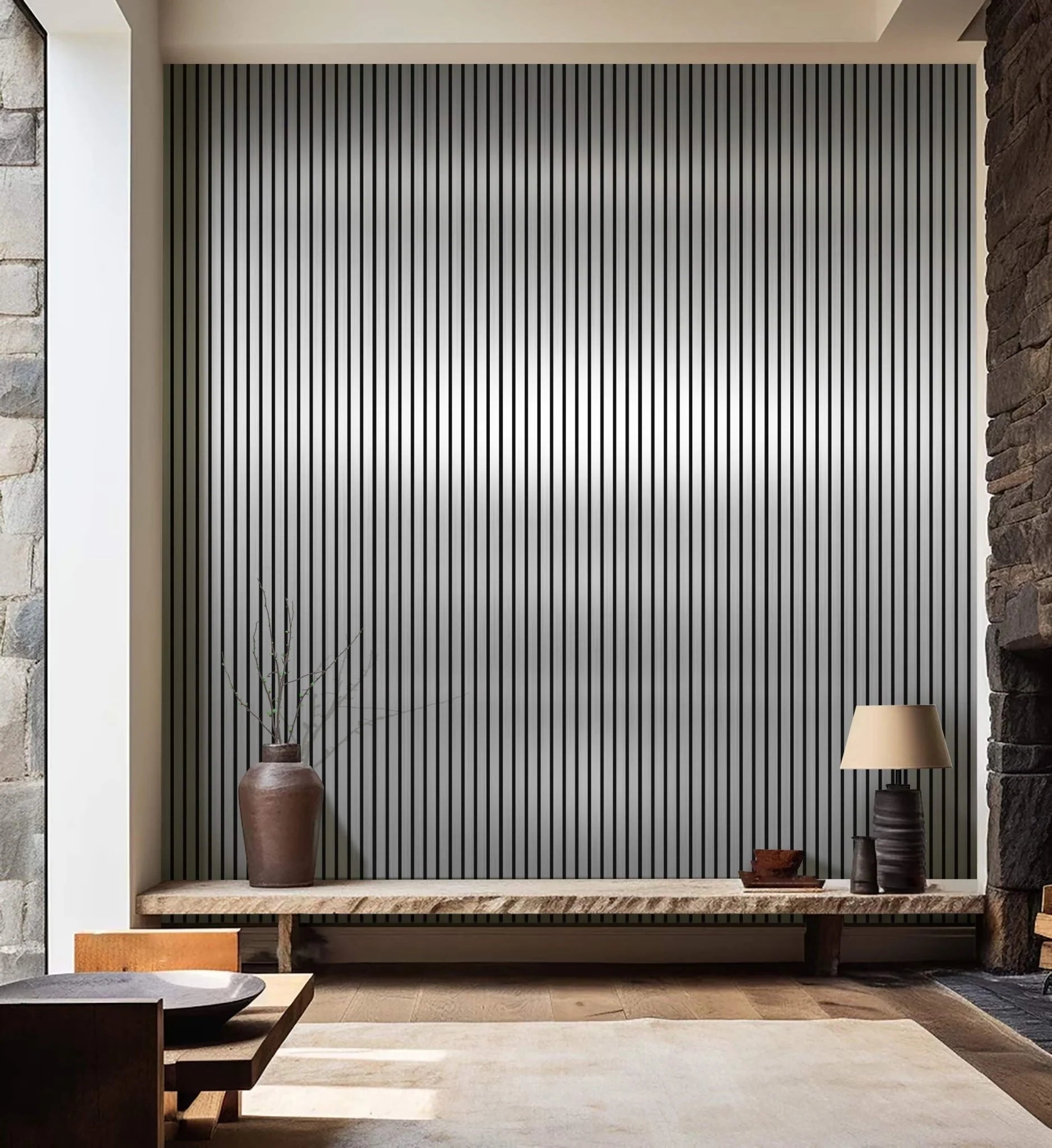 Acoustic Slatted Wall Panel 240 x 60cm - Silver x 1 panel