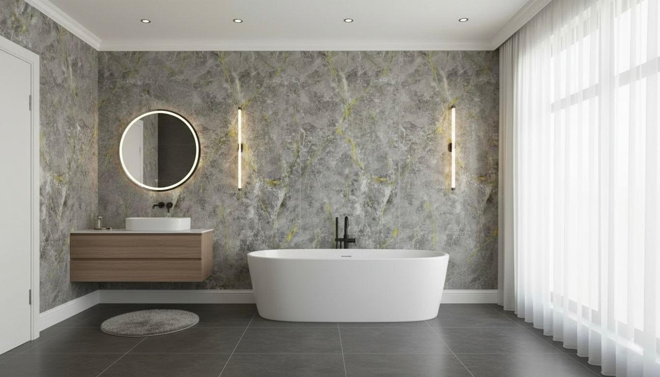 Bathroom & Shower Wall Panels | 240cm X 60cm | Grey & Gold Marble Effect | 100% Waterproof