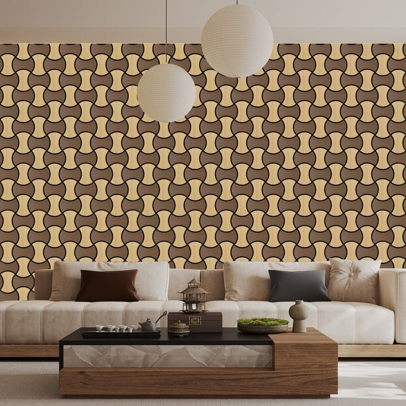 Acoustic Geometric Tessellate Panel – Smoked Walnut & Oak Mix - 600mm