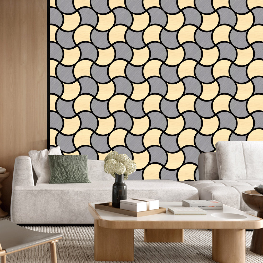 Acoustic Geometric Tessellate Panel – Nordic Grey & Oak Wave - 600mm x
