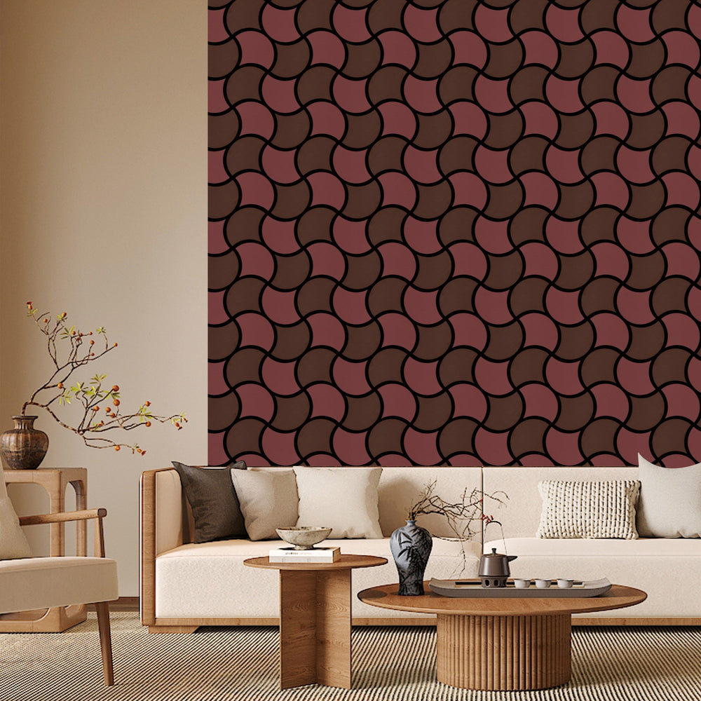Acoustic Geometric Tessellate Panel – Crimson & Mahogany Wave - 600mm
