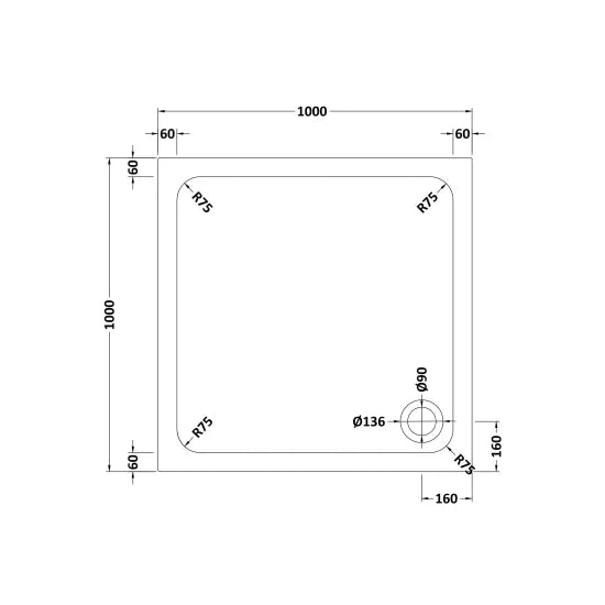 Hydro45 Stone Resin 1000mm x 1000mm Square Shower Tray White