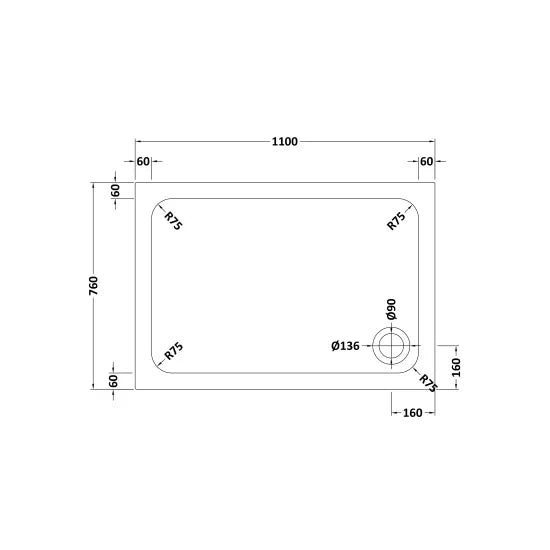 Hydro45 Stone Resin 1100mm x 760mm Rectangular Shower Tray White