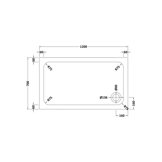 Hydro45 Stone Resin 1200mm x 700mm Rectangular Shower Tray White