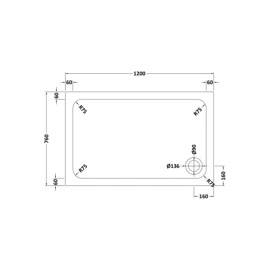 Hydro45 Stone Resin 1200mm x 760mm Rectangular Shower Tray White