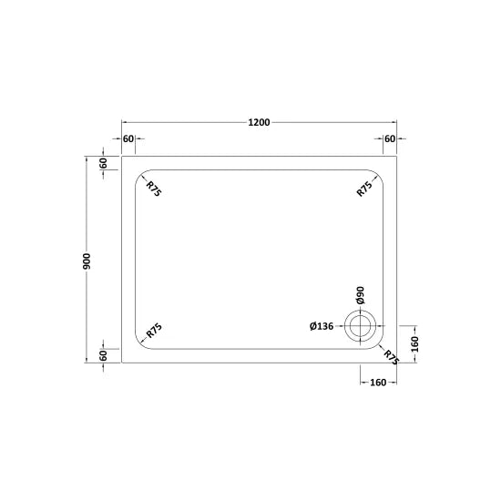 Hydro45 Stone Resin 1200mm x 900mm Rectangular Shower Tray White