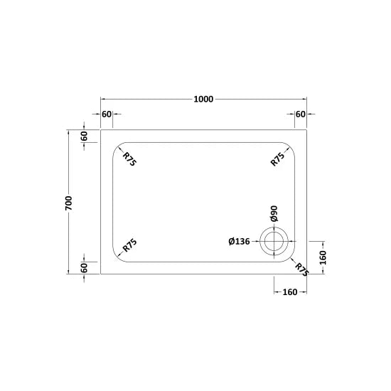 Hydro45 Stone Resin 1000mm x 700mm Rectangular Shower Tray White