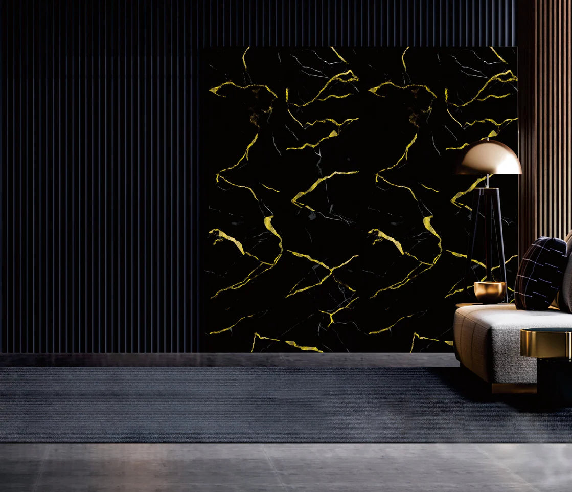 PACK OF 4 AQUA BLACK & GOLD WALL PANELS 240CM X 60CM