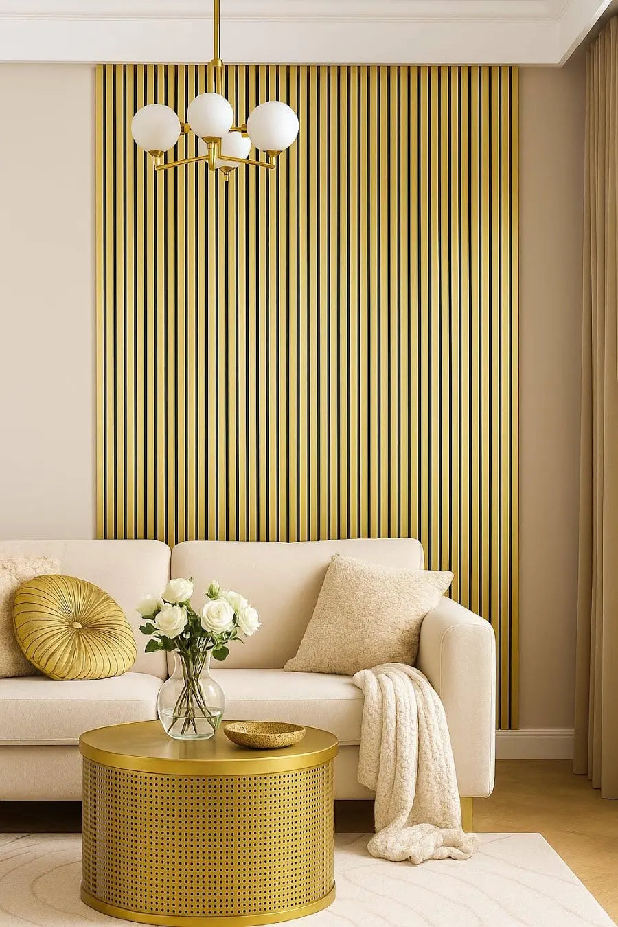 Acoustic Slatted Wall Panel 240 x 60cm - Matte Gold x 1 panel