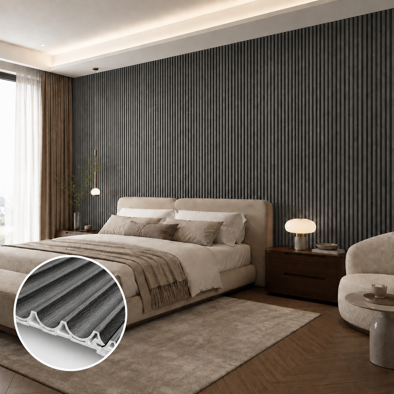 WPC 3D Wave Wall Panels | Indoor | 235cm x 15.9cm | 10 Pack | Ash Grey