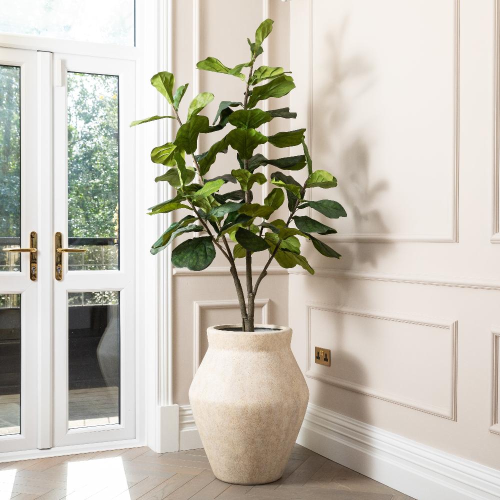 Artificial Fiddle Fig Tree UV/IFV in Fleuri Beige Planter