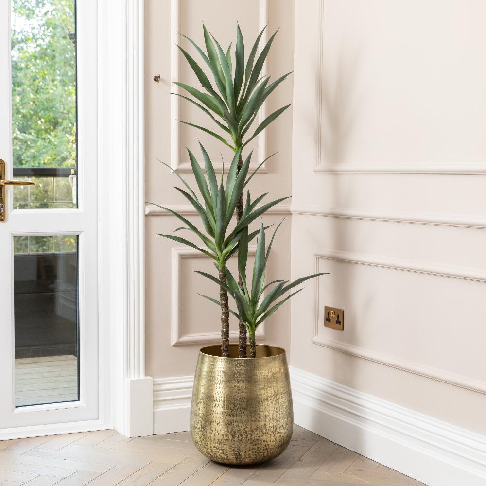 Artificial Yucca Tree UV/IFV in Gold Metal Planter