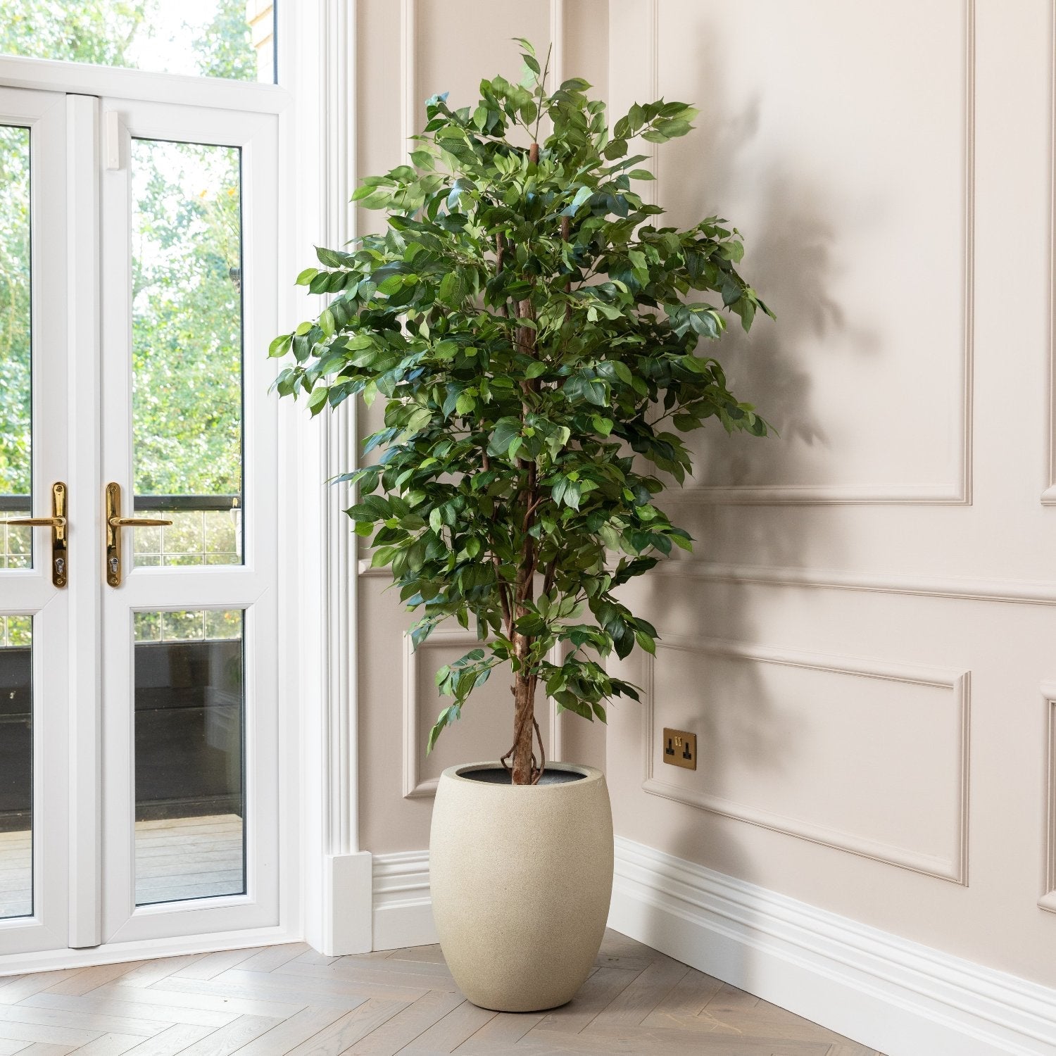 Artificial Ficus Tree UV/IFV in Antique White Planter