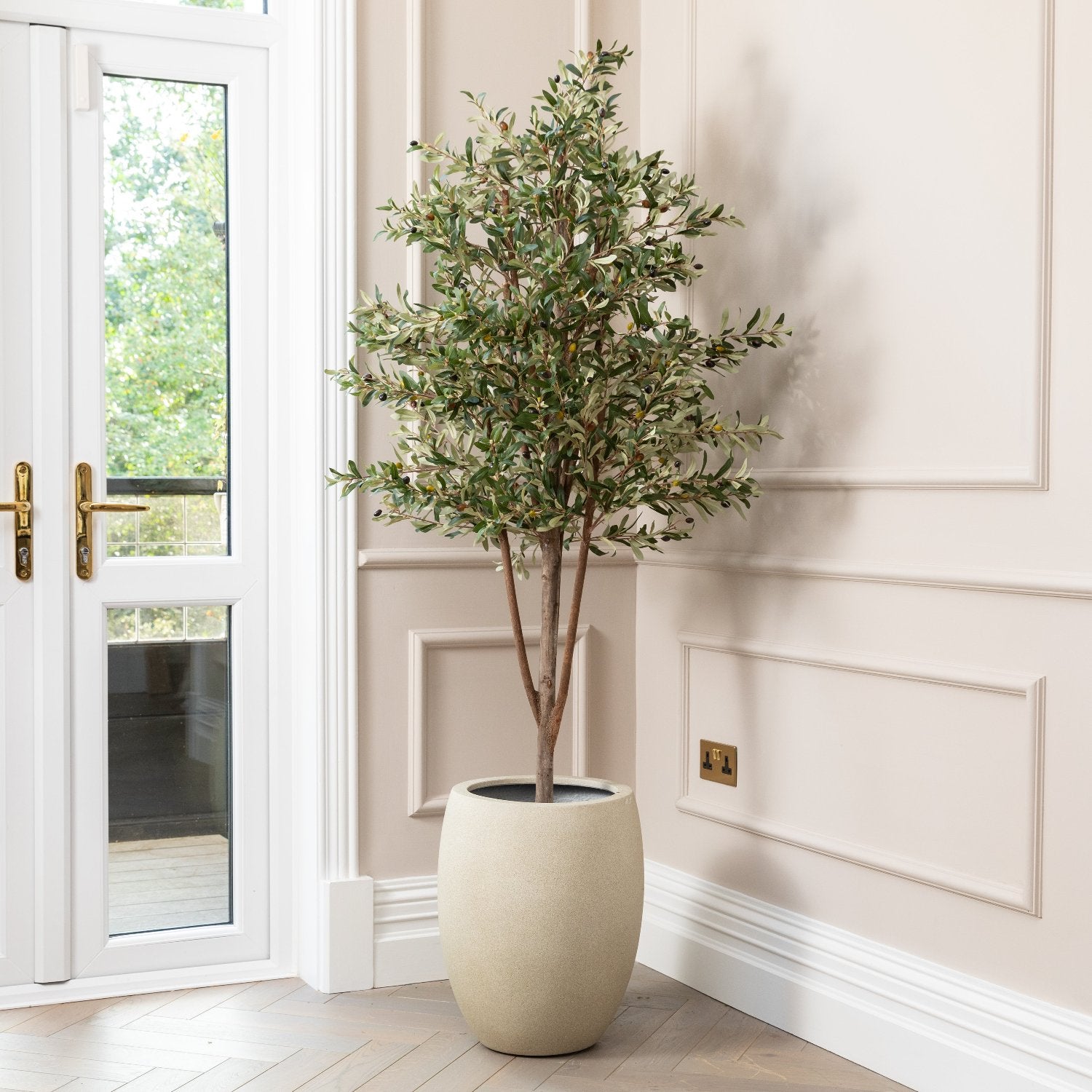 Artificial Olive Tree UV/IFV in Antique White Planter