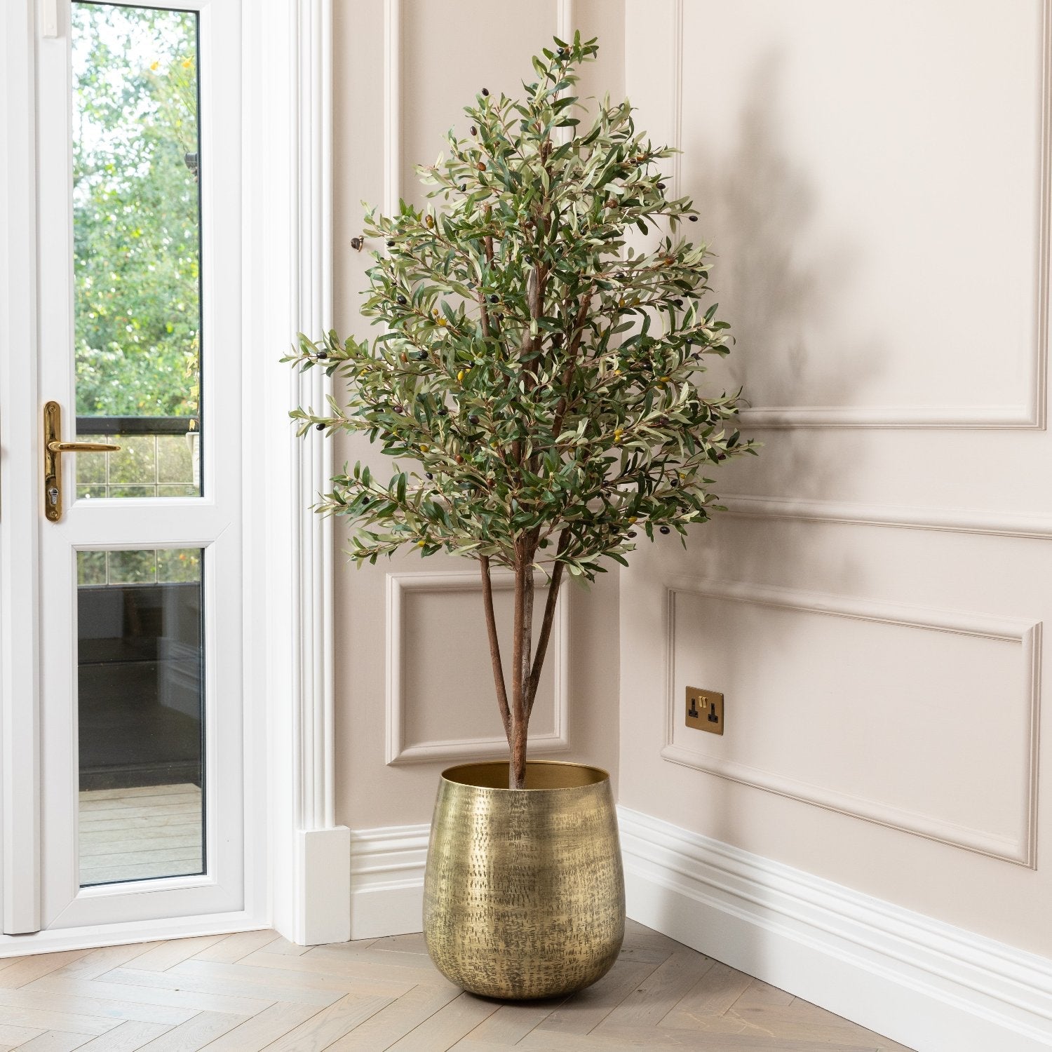 Artificial Olive Tree UV/IFV in Gold Metal Planter