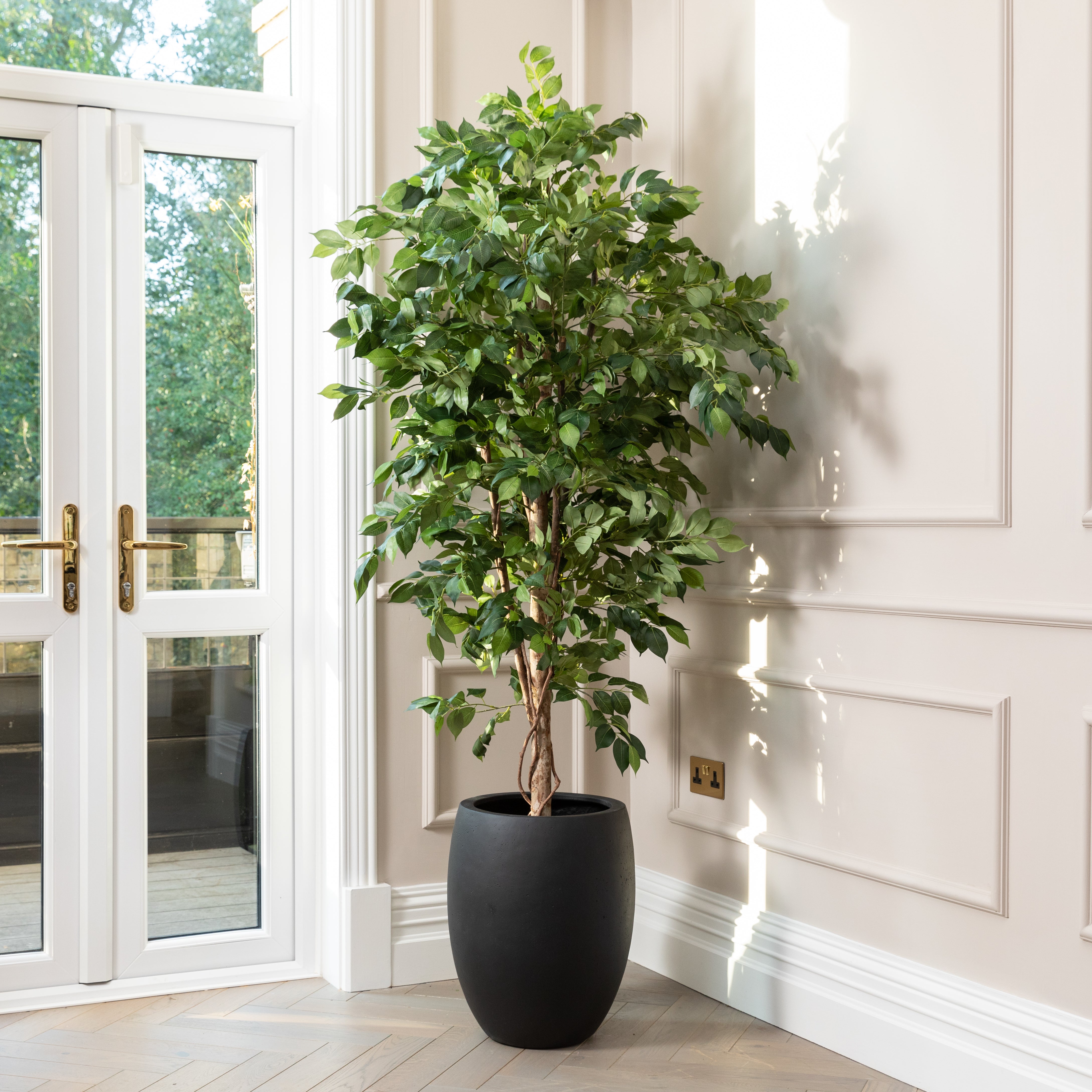 Artificial Ficus Tree UV/IFV in Black Planter