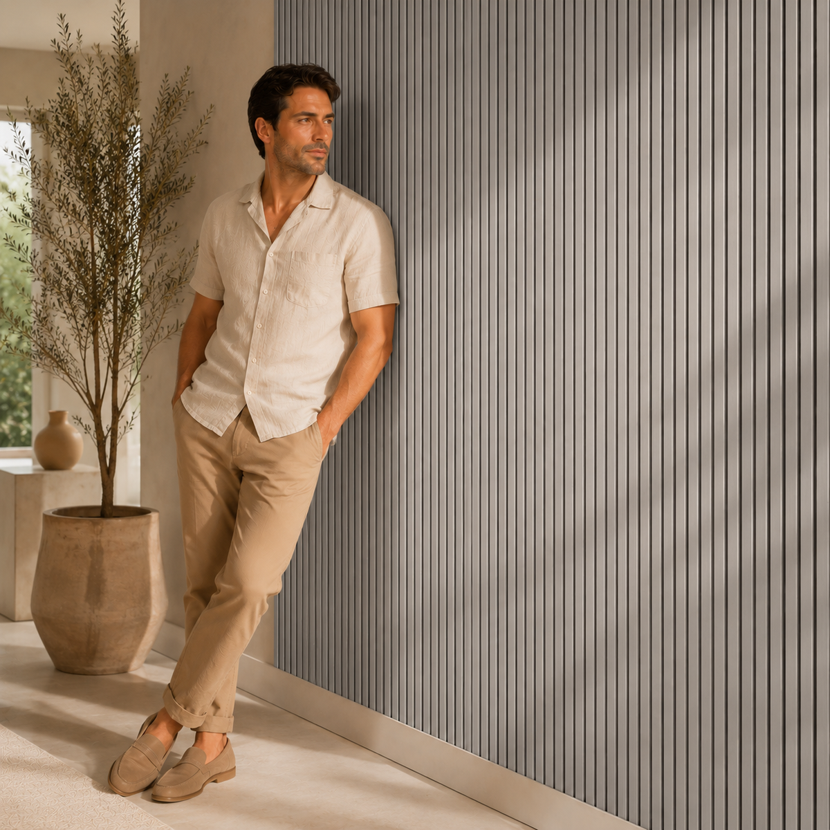 Acoustic Slatted Wall Panel 2400mm x 600mm - Light metallic grey x 1 panel