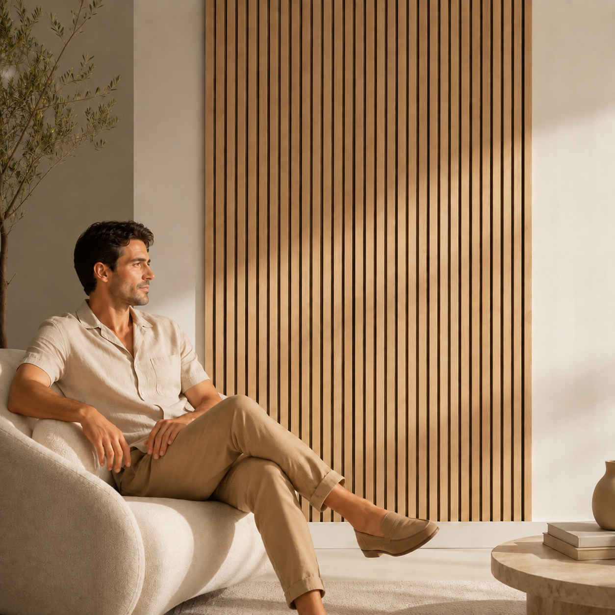 Acoustic Slatted Wall Panel 2400mm x 600mm - Light Oak x 1 panel