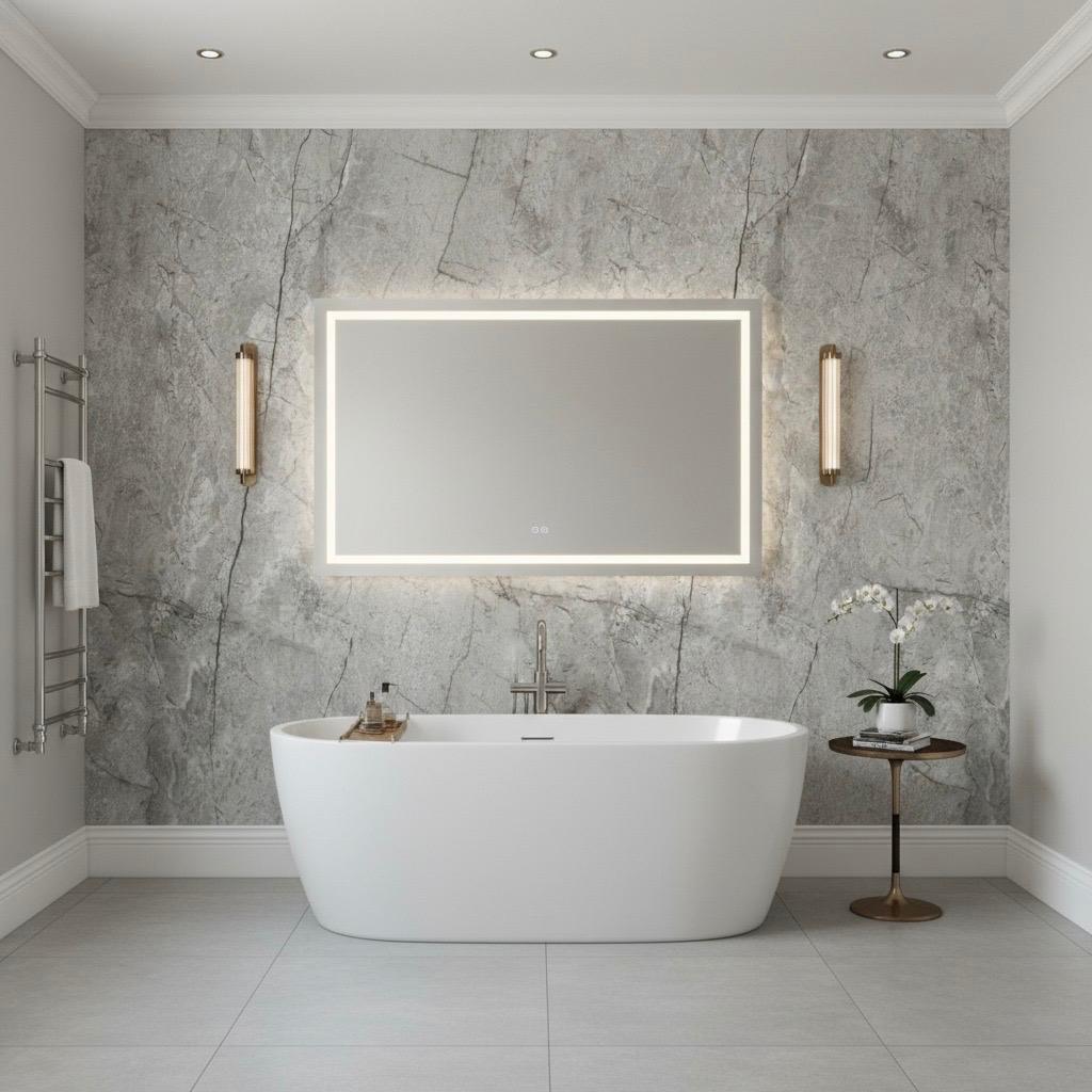 10mm Bathroom Shower Wall Panels | 240cm X 60cm | Light Grey | 100% Waterproof