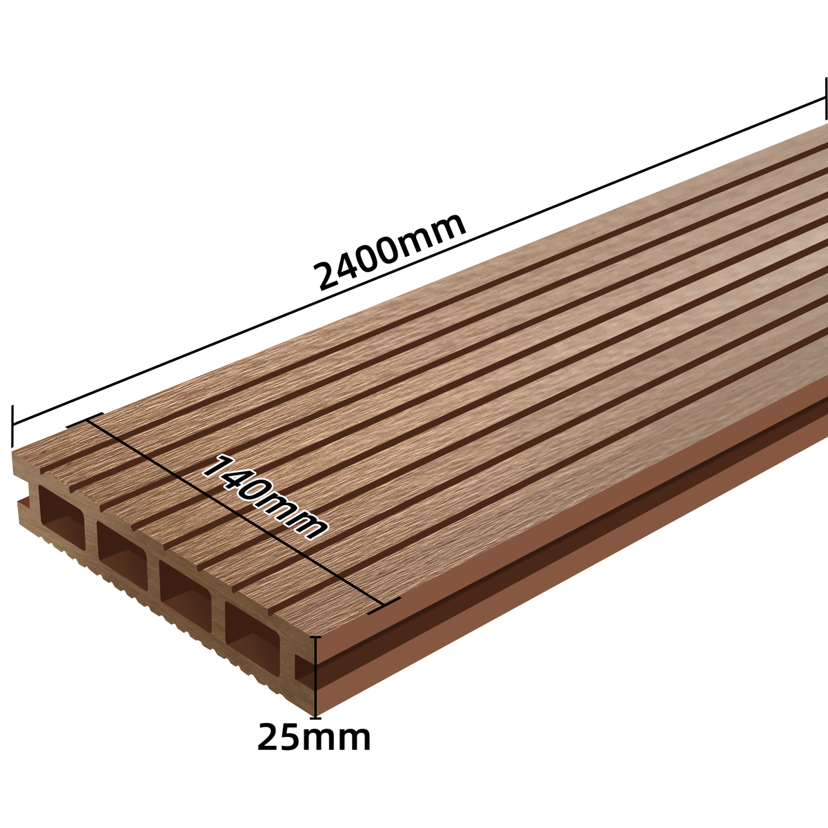 PH Pro Range Composite Decking Board - American Oak - 2400mm x 140mm x 25mm