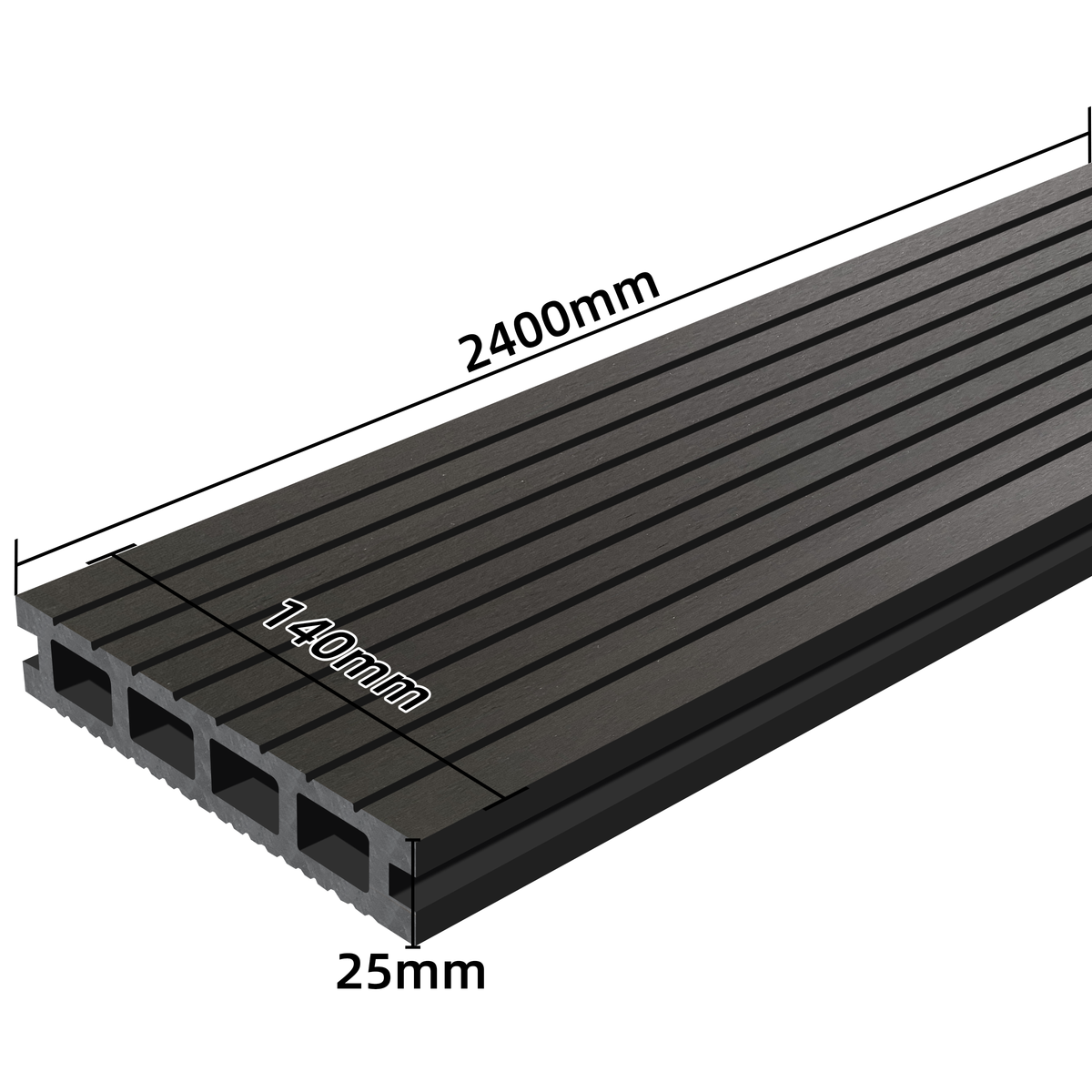 PH Pro Range Composite Decking Board - Black - 2400mm x 140mm x 25mm