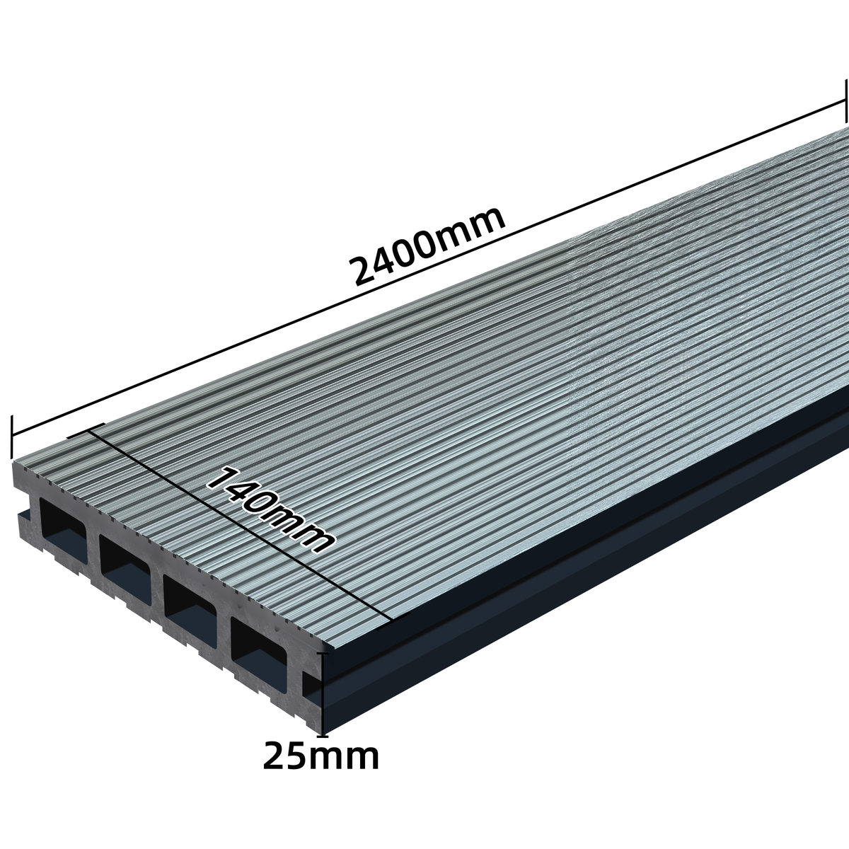 PH Pro Range Composite Decking Board - Dark Grey - 2400mm x 140mm x 25mm