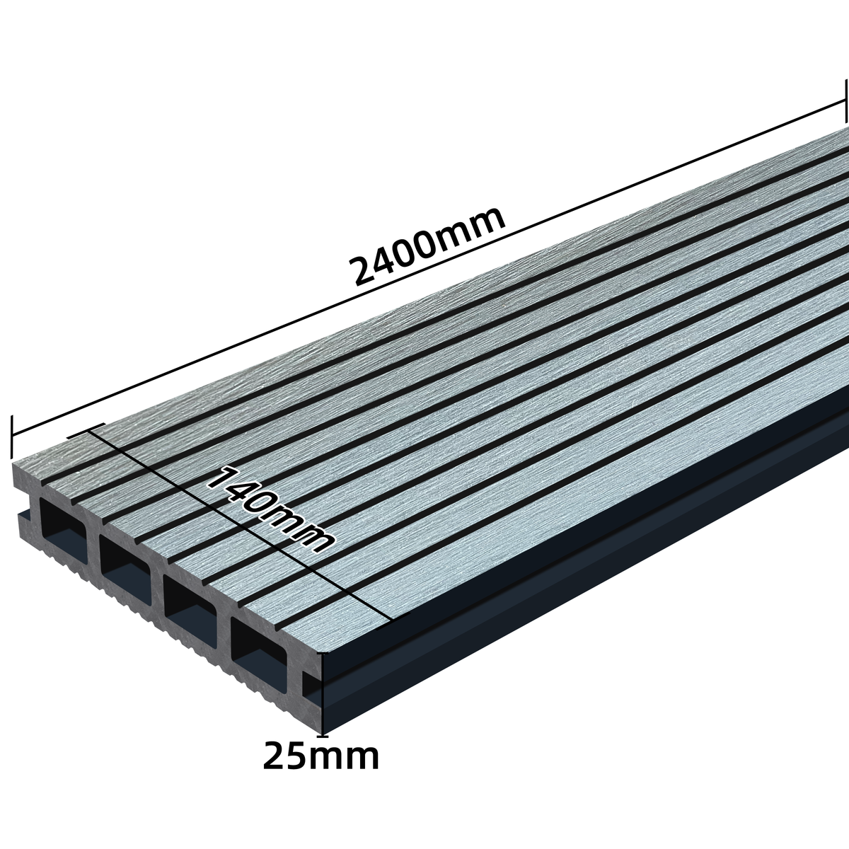 PH Pro Range Composite Decking Board - Dark Grey - 2400mm x 140mm x 25mm