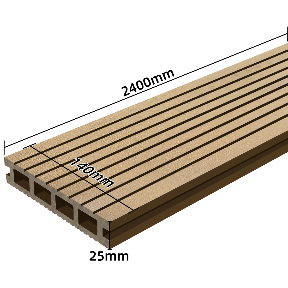 PH Pro Range Composite Decking Board - Natural Oak - 2400mm x 140mm x 25mm