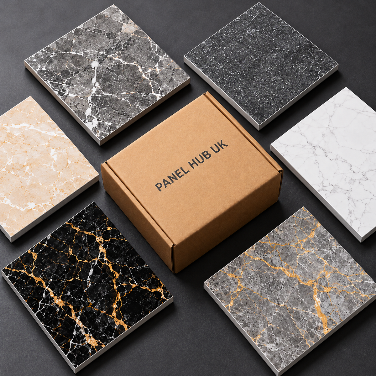 Panel Hub 10mm PVC bathroom and shower wall panel sample kit – compare up to four finishes