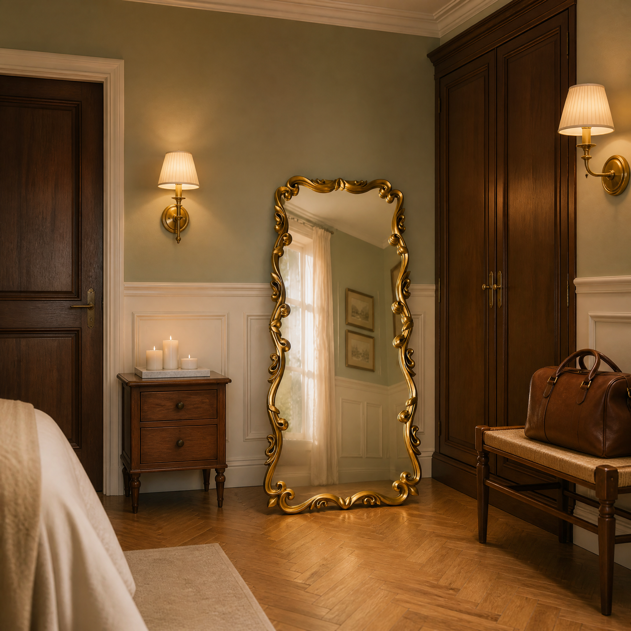 Gold French Style Decorative Full-Length Hand-Carved Solid Wood Mirror | 80cm x 180cm