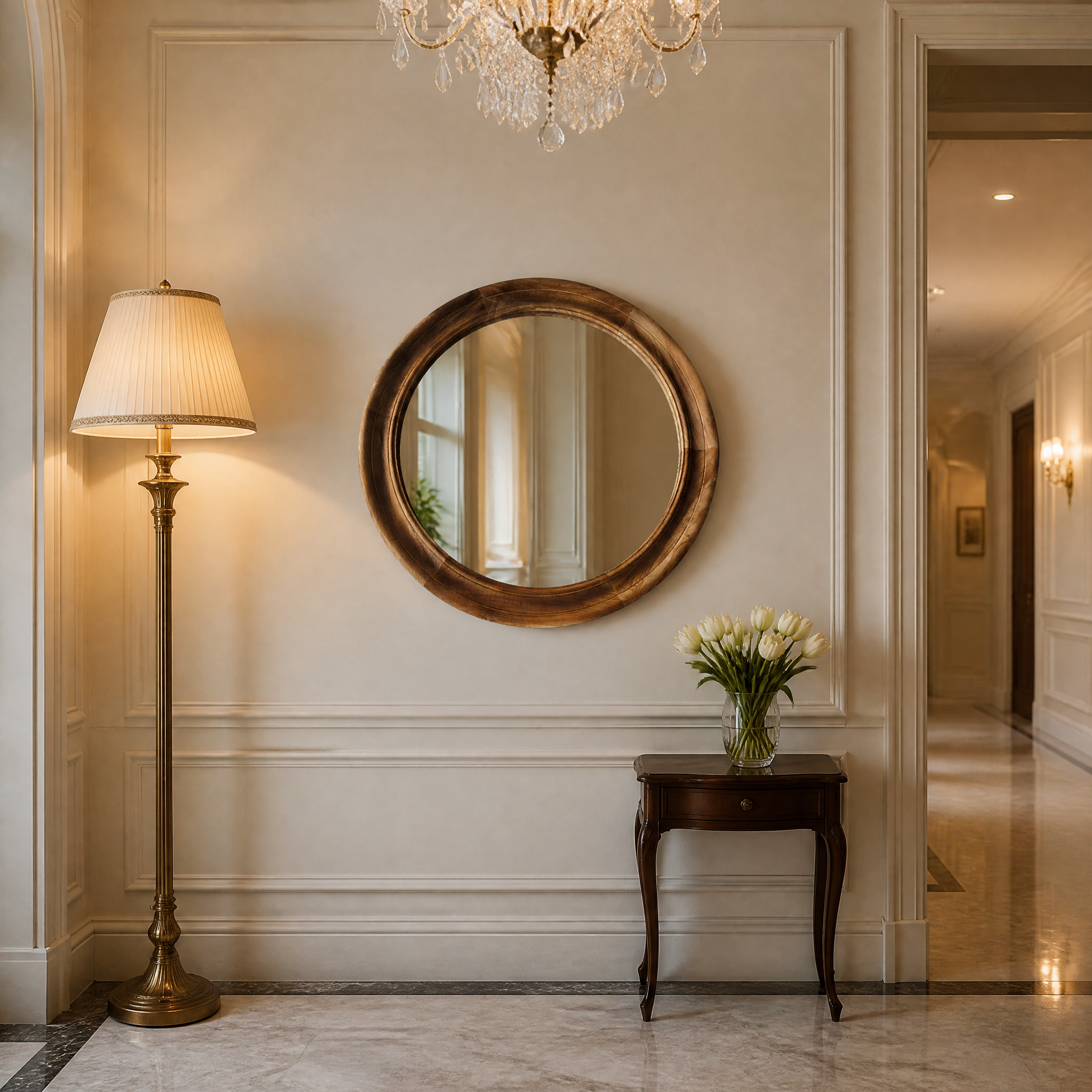 Round Wooden Frame Mirror | 90cm