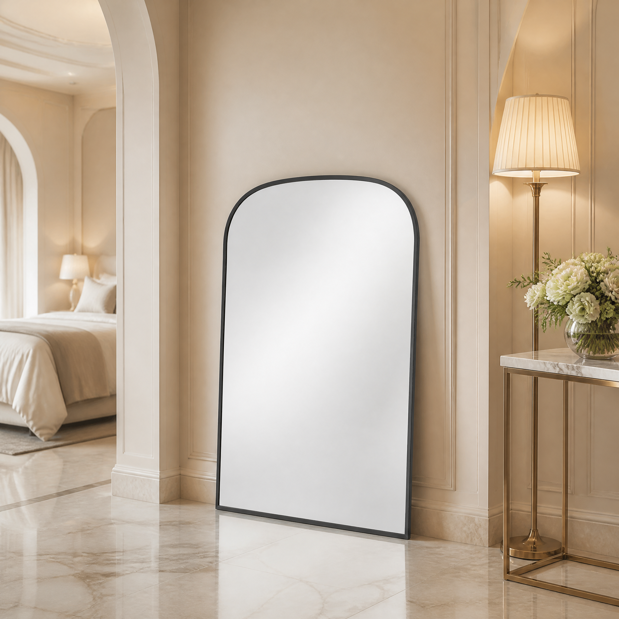 Black Aluminium Alloy Arched Full-Length Standing Mirror | 100cm x 200cm