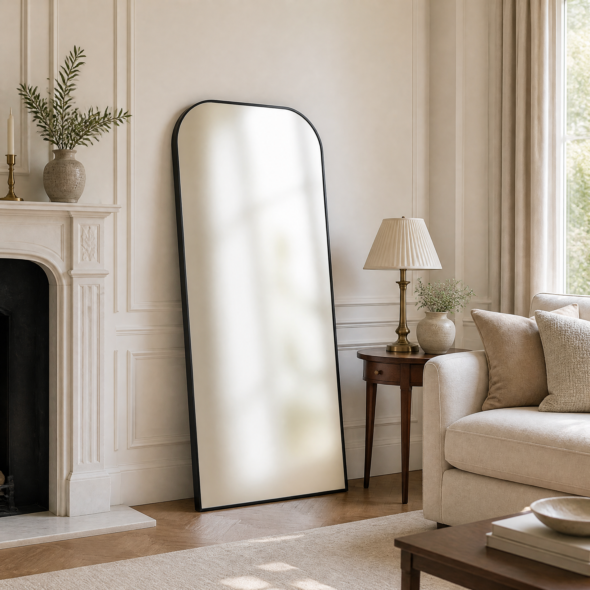 Black Wrought Iron Smooth Arc Full-Length Floor Mirror | 100cm x 200cm