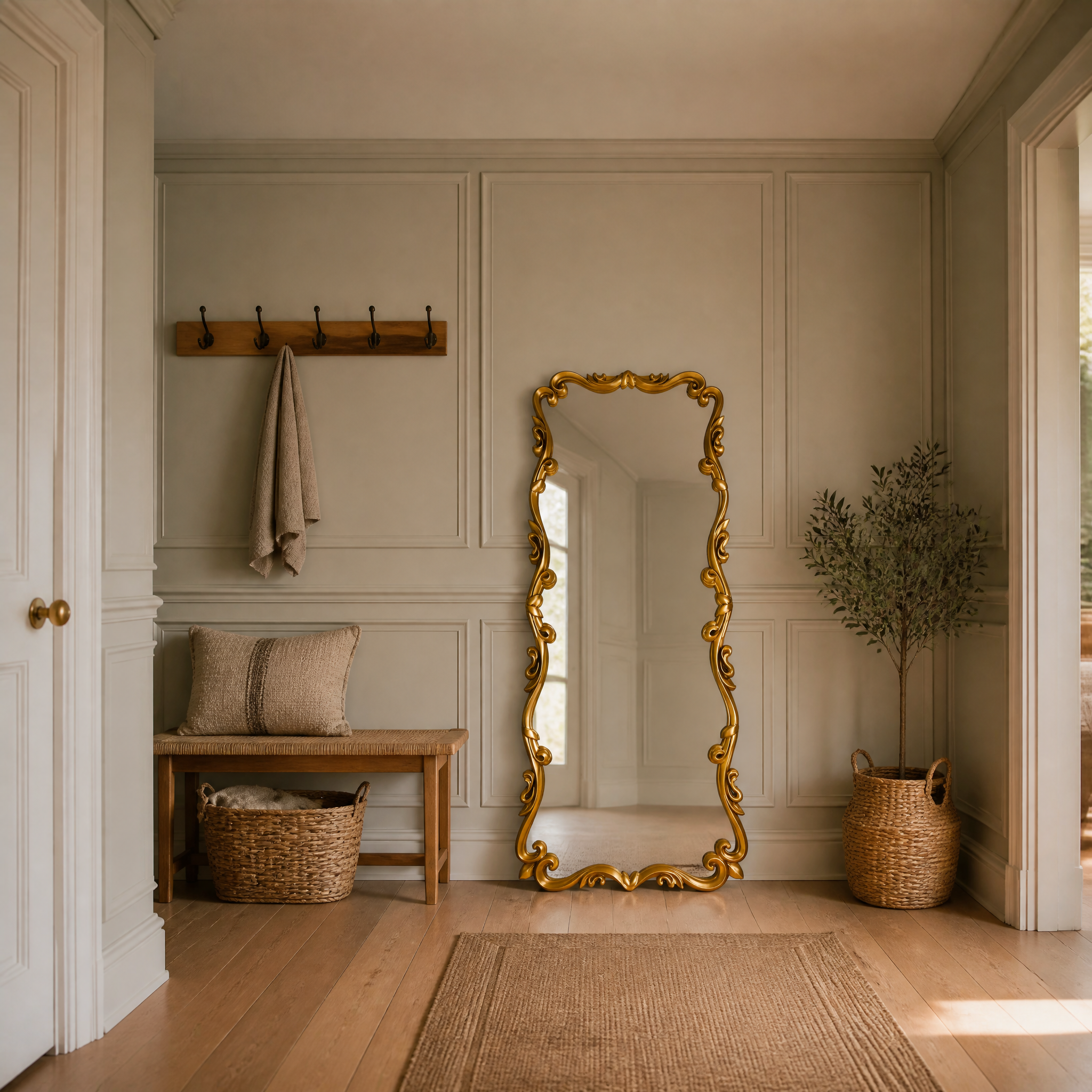 Gold French Style Decorative Full-Length Hand-Carved Solid Wood Mirror | 80cm x 180cm