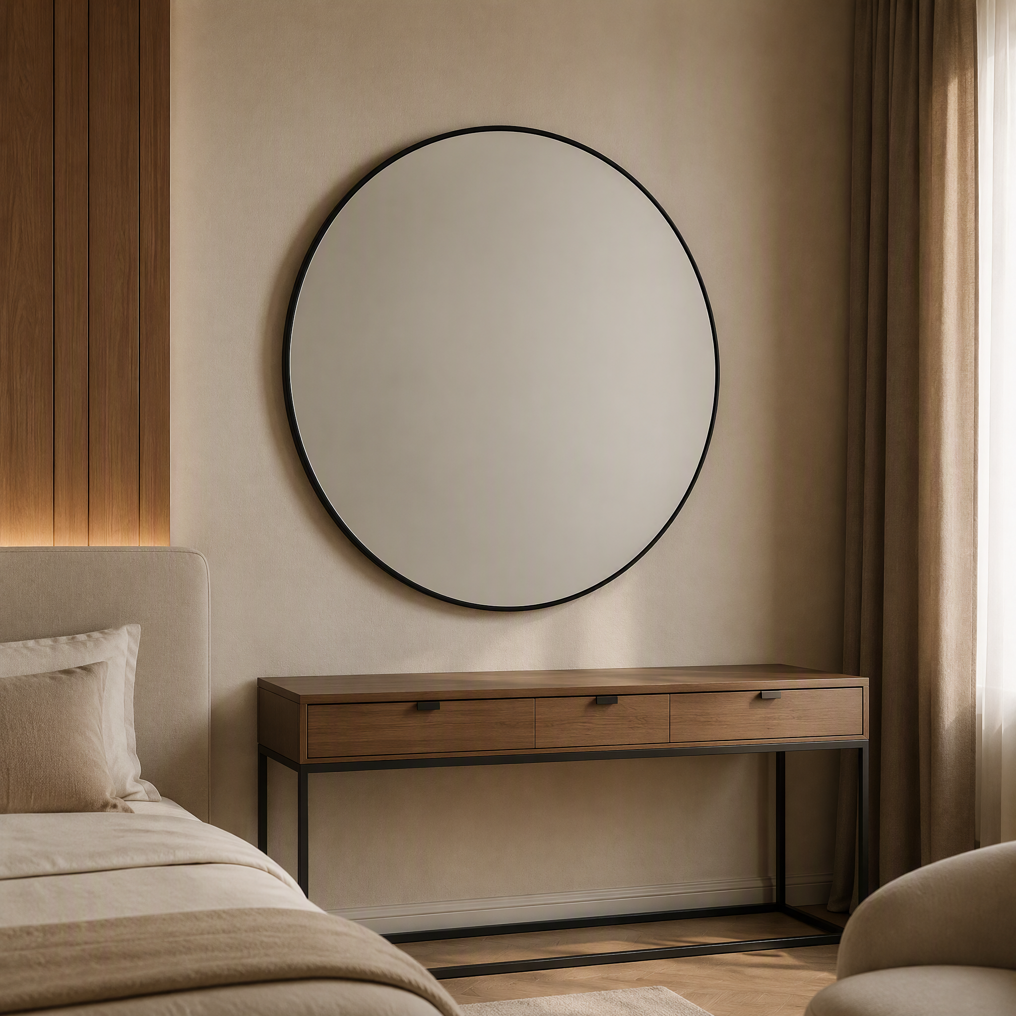 Black Aluminium Alloy Round Wall Mirror | 120cm