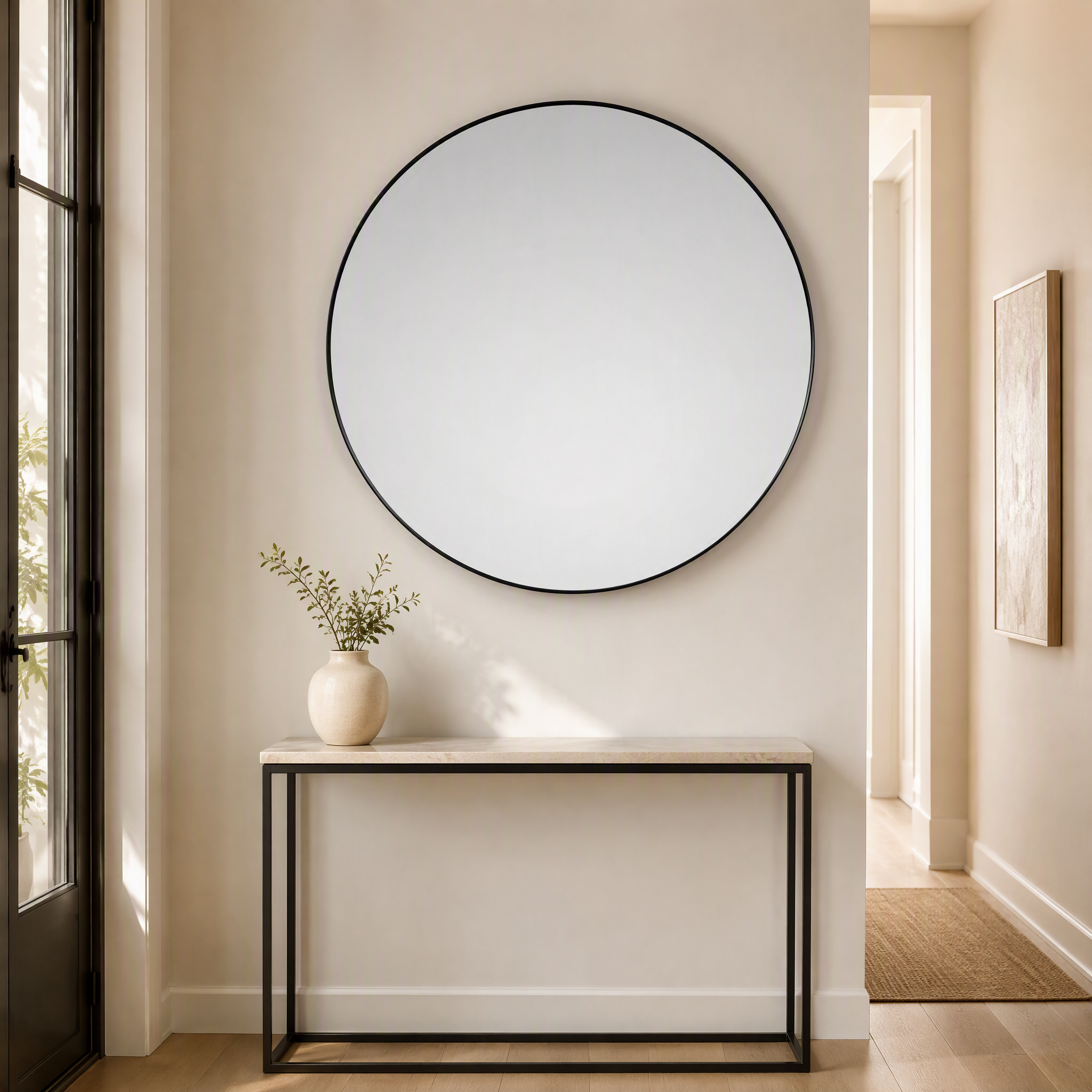 Black Aluminium Alloy Round Wall Mirror | 120cm
