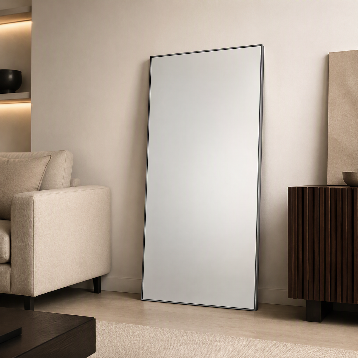 Black Aluminium Alloy Rectangular Full-Length Dressing Mirror | 100cm x 200cm