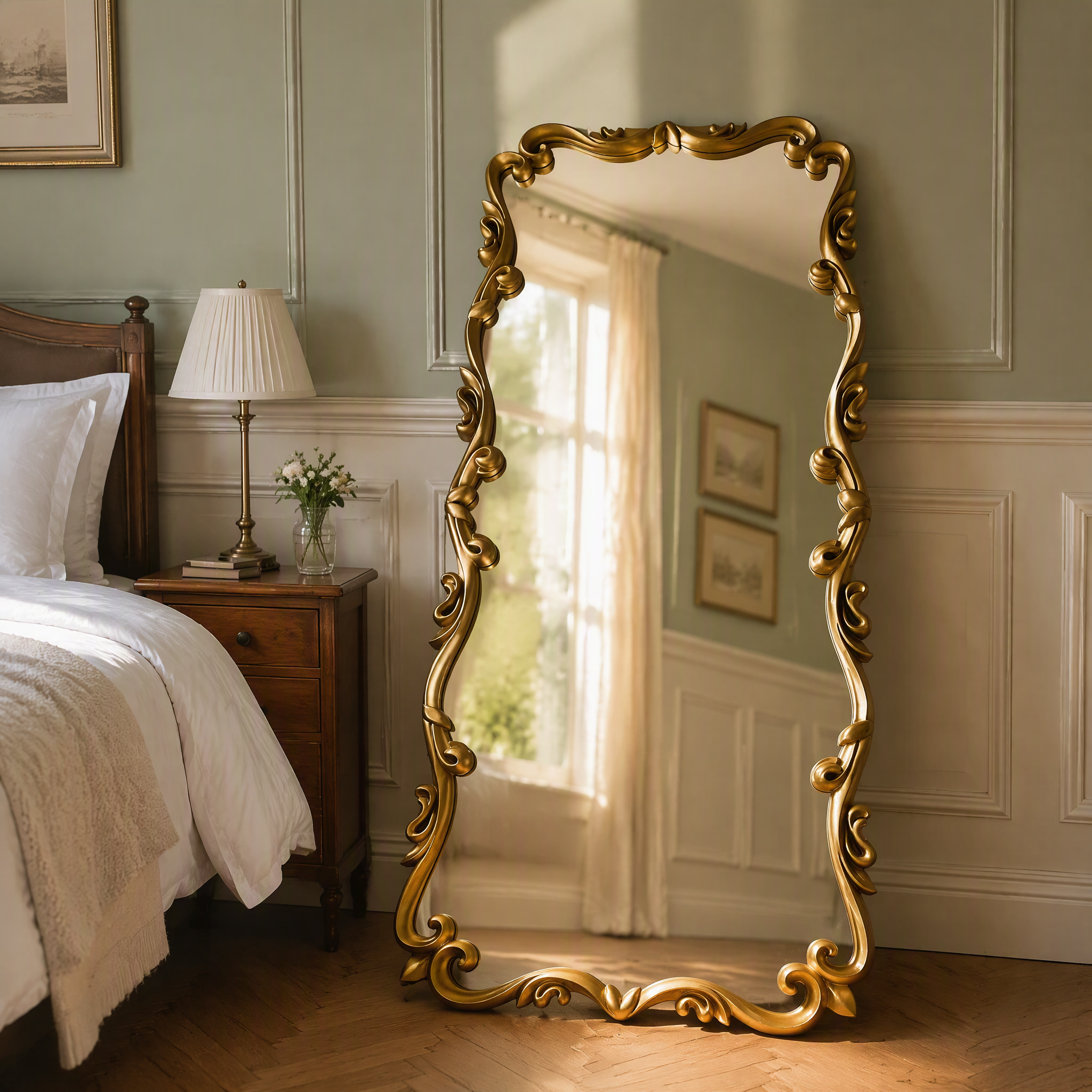 Gold French Style Decorative Full-Length Hand-Carved Solid Wood Mirror | 80cm x 180cm