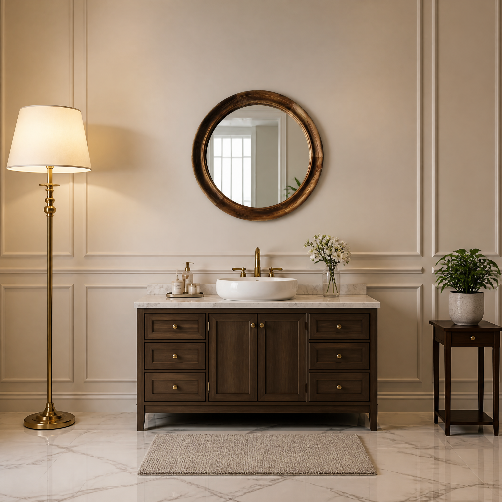 Round Wooden Frame Mirror | 90cm