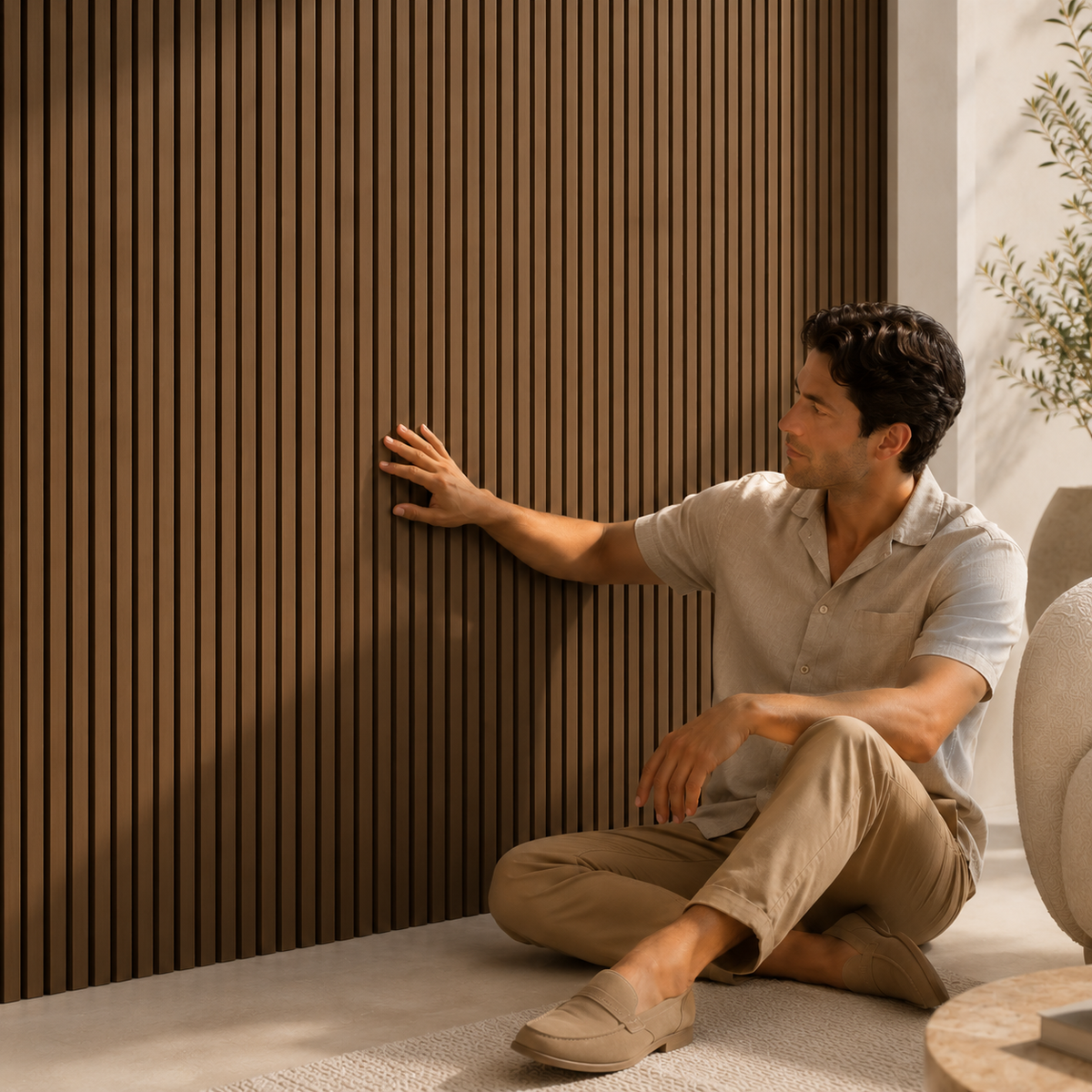 Acoustic Slatted Wall Panel 2400mm x 600mm - Smoked Oak x 1 panel
