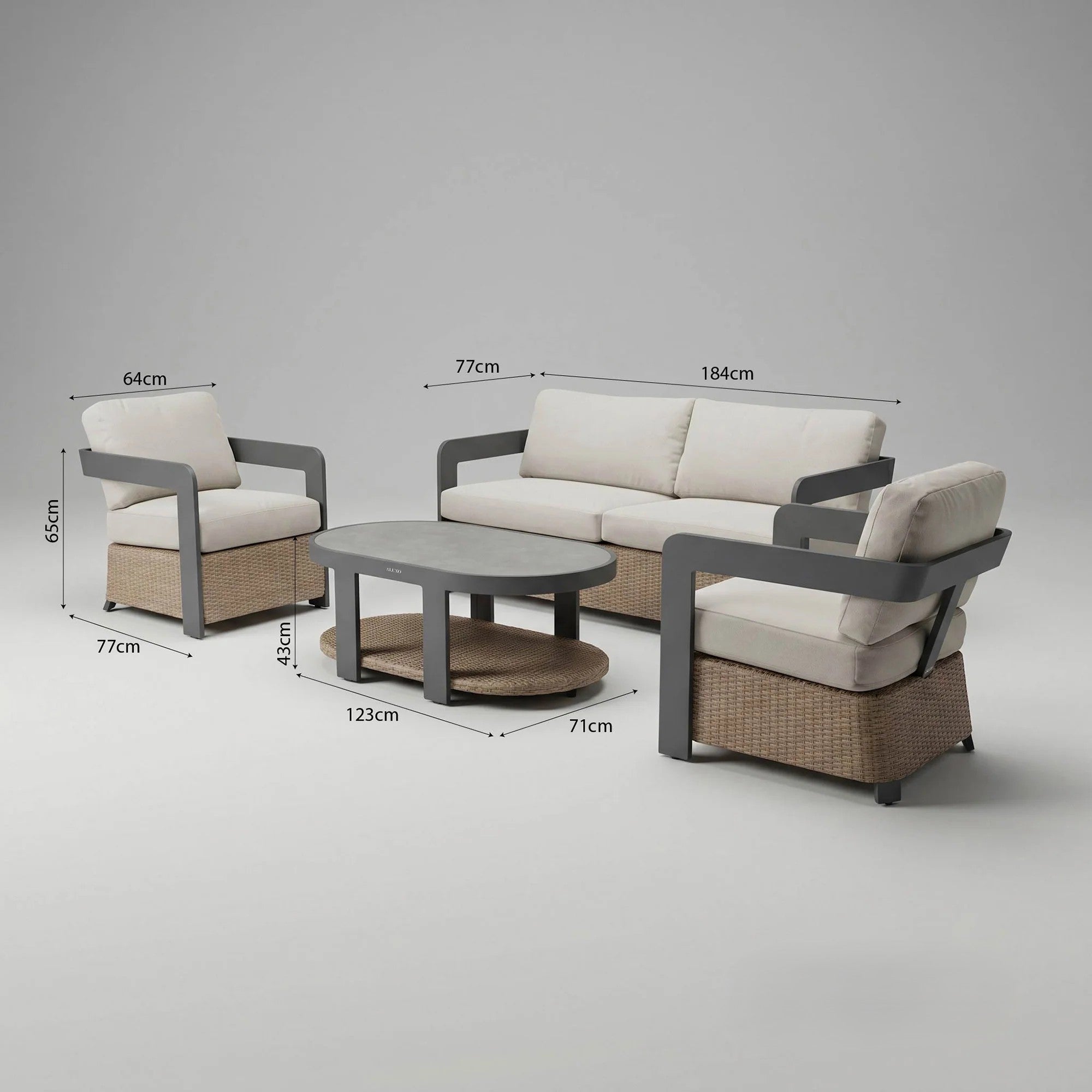 The Alderley Premium 5-Seater Aluminium and Rope Lounge Set with Coffee Table – Charcoal & Slate Grey