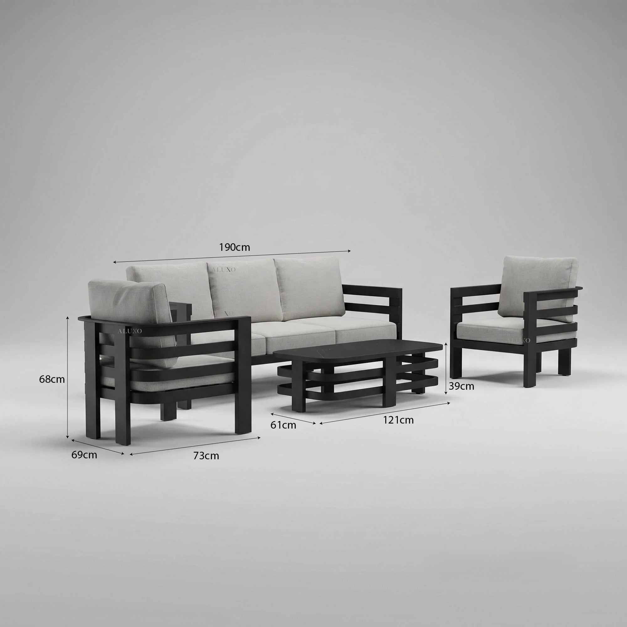 The Knutsford Premium 5-Seater Aluminium Lounge Set with Sintered Stone Coffee Table – Onyx Black