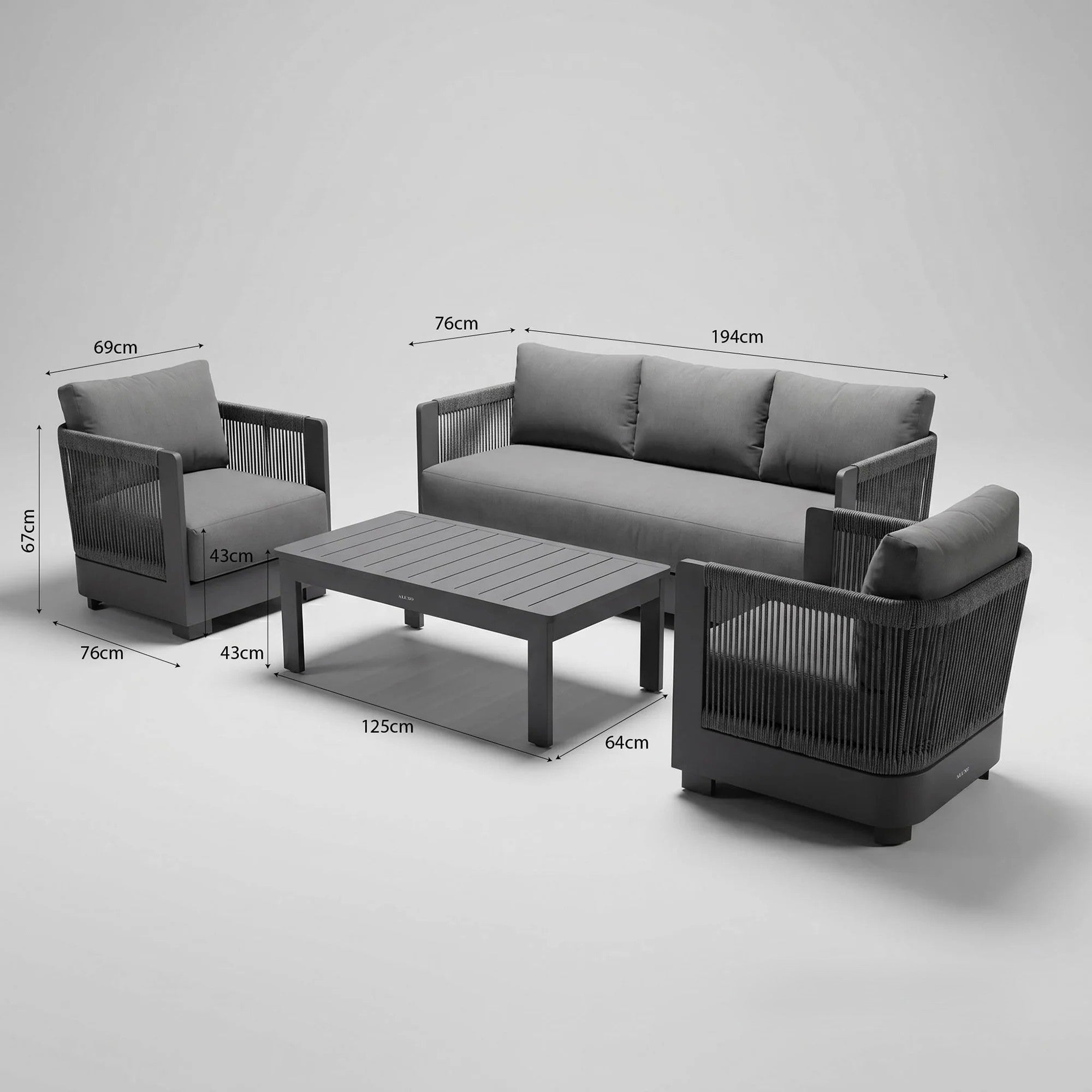 The Worsley Premium 5-Seater Aluminium & Rope Lounge Set – Onyx Black & Pebble Grey