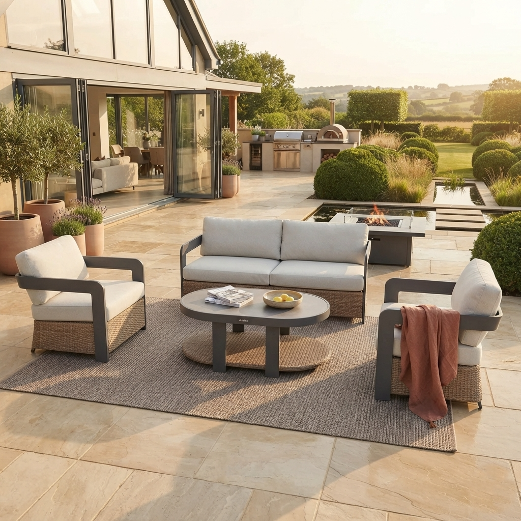 The Alderley Premium 5-Seater Aluminium and Rope Lounge Set with Coffee Table – Charcoal & Slate Grey