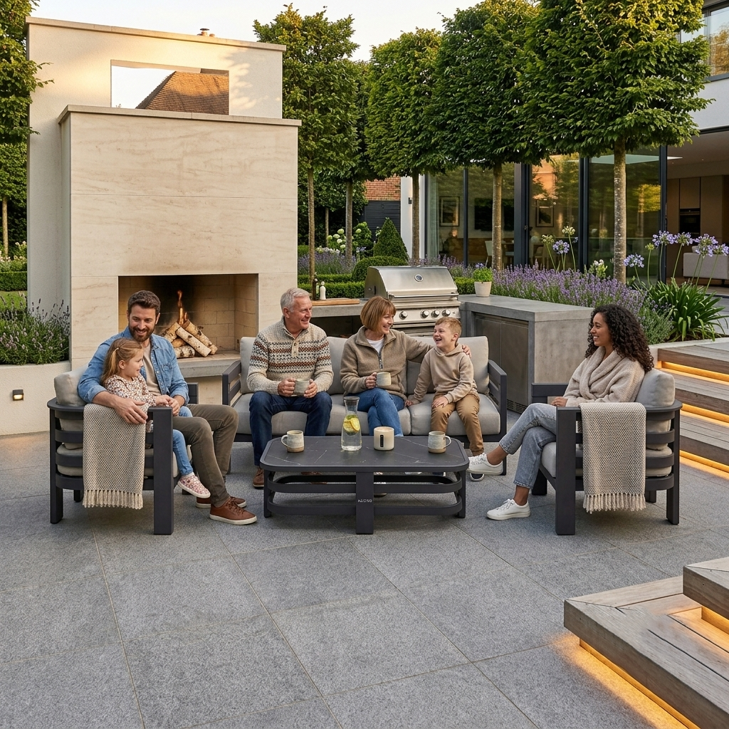 The Andros Premium 5-Seater Aluminium Lounge Set with Sintered Stone Coffee Table – Onyx Black