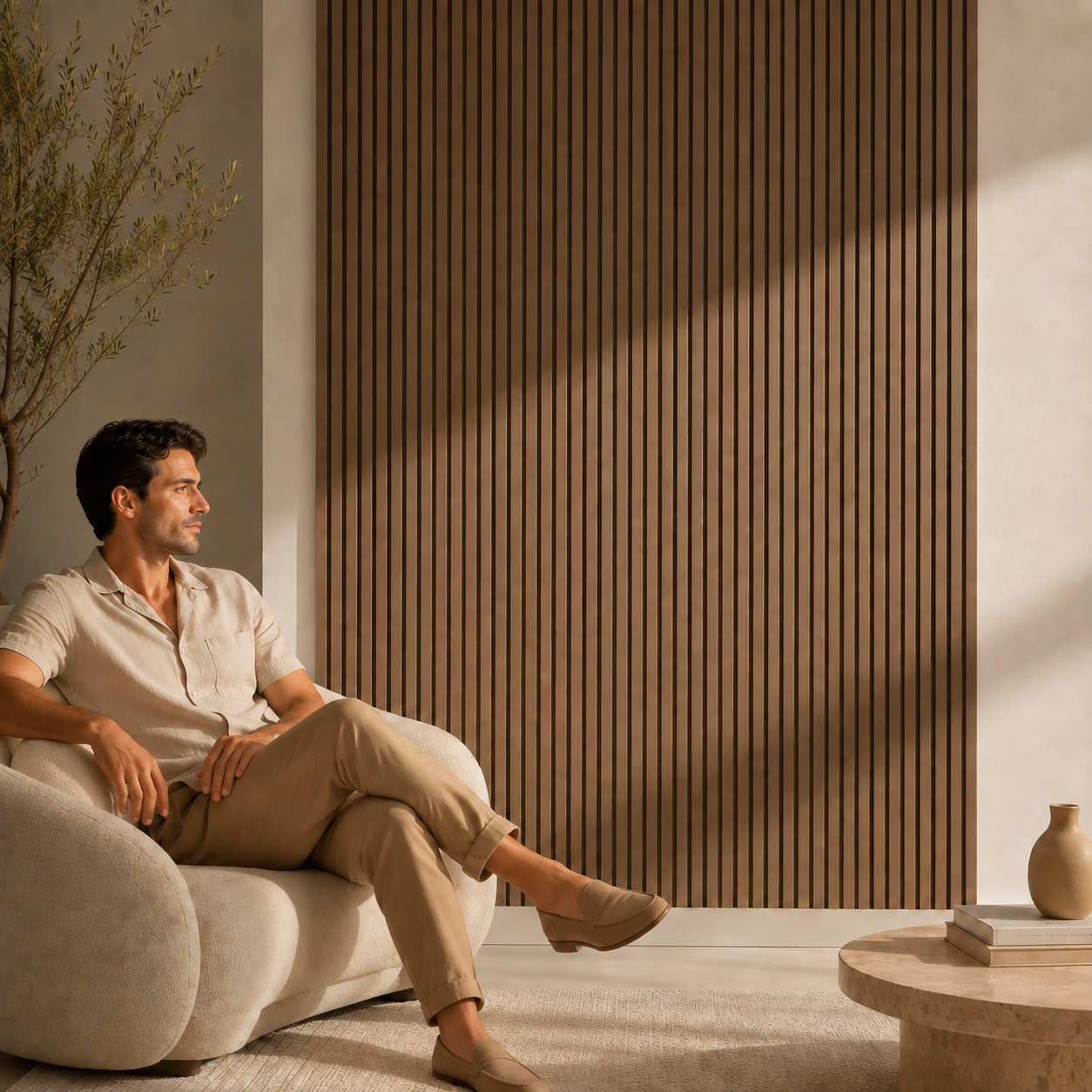 Acoustic Slatted Wall Panel 2400mm x 600mm - Walnut x 1 panel
