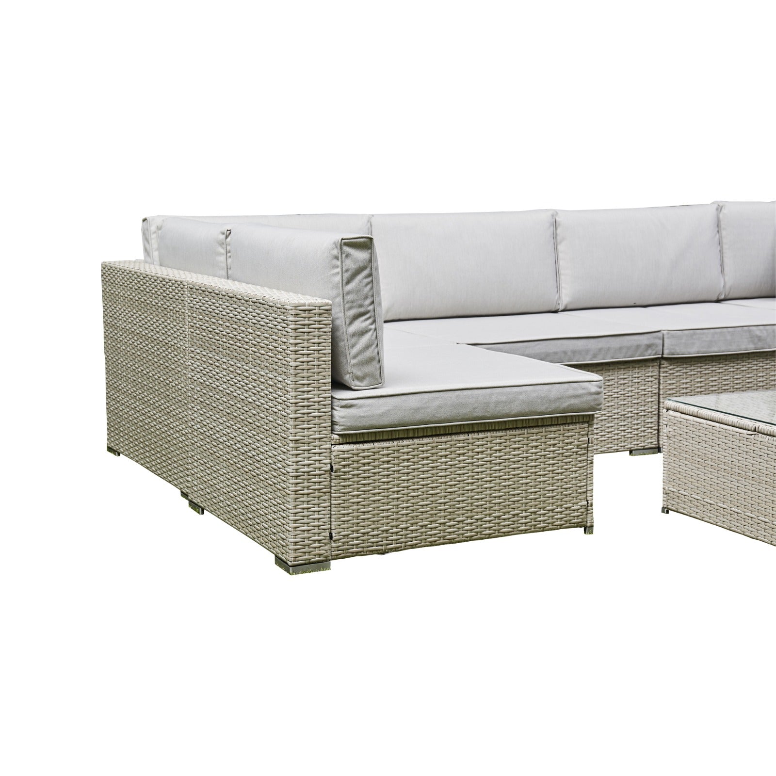 Luxury U-Shaped Rattan Garden Corner Sofa Set with Coffee Table - Grey
